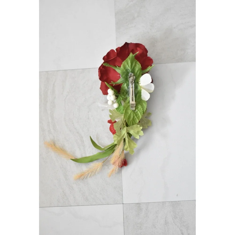 Handmade Floral Hair Clip Women OS Red Modern Rose Lily Cascading Alligator Clip
